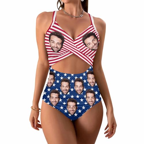 Custom Face Swimsuits for Women|Custom Bathing Suit with Face Bikini|Personalized Swimsuits 4th of July
