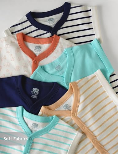Image of Amazon Brand - Symbol Unisex 100% Cotton Half Sleeve Baby Rompers (Available in Pack of 3 & 6)