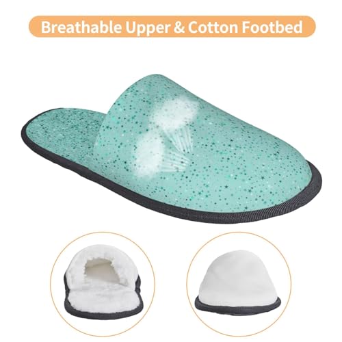 Teal Turquoise Glitter Print House Slippers For Women And Men,Soft Slippers With Memory Foam,Non-Slip Indoor Home Shoes3
