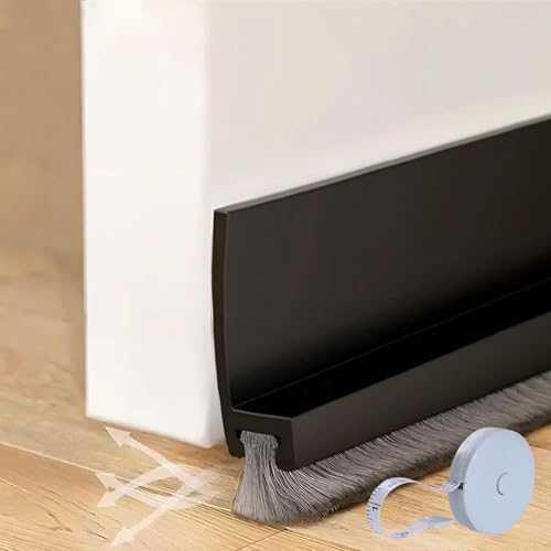 Bploar Paraspifferi Sottoporta 100 cm, 53 mm di larghezza, Guarnizione a Spazzola Autoadesiva, Protezione da Rumori, Freddo, Umidità e Insetti (Nero)