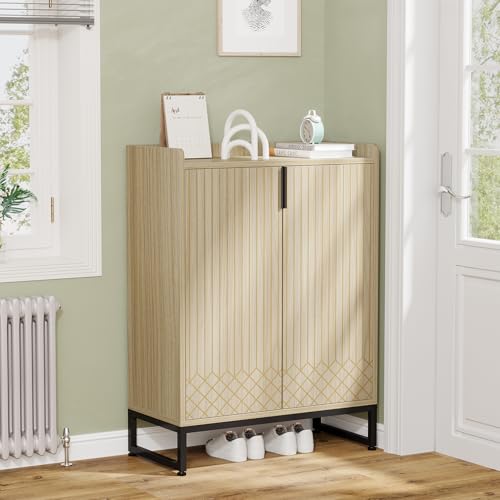 Image of Tribesigns Shoe Cabinet with Doors,Natural 5 Tiers Shoe Storage Cabinet for Entryway, 25 Pairs Wooden Shoe Rack Cabinet, Modern Shoe Organizer Storage for Living Room, Bedroom, Hallway, Closet