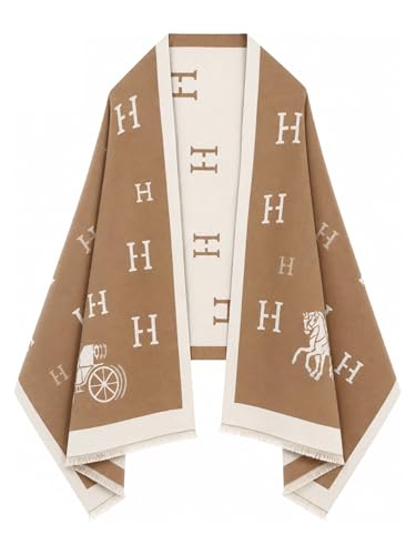 nratto Womens Reversible Pashmina Shawl Wrap for Women Big Scarf Holiday Gifts Khaki and White