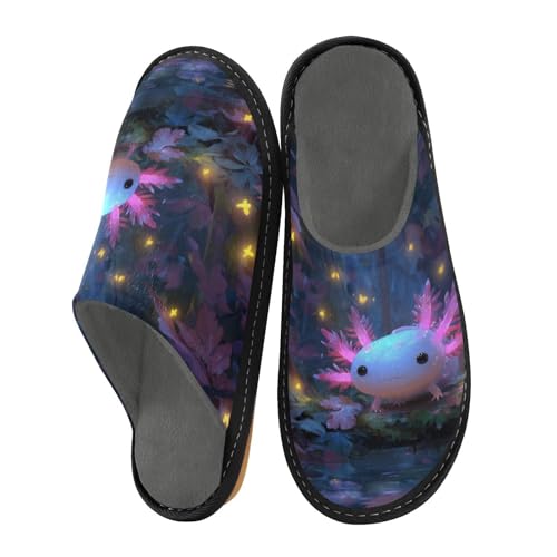 Slippers for Women Axolotl in Forest Soft Fuzzy Women's Slippers Indoor and Outdoor Shoes