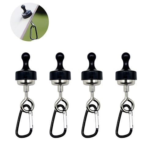 xocome Schwarz Magnethaken, 4 Stücke, Magnethalterung Rund Magnet Magnetische Haken für Camping Garage Küche Büro Haken Abnehmbar, Camping Magnethaken (Schwarz)