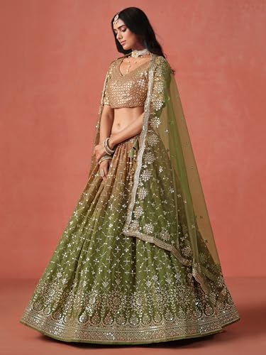 Image of Zeel Clothing Women Georgette Semi stitched Sequins Zari Embroidered Lehenga Choli With Dupatta (7086-Latest, Free size)
