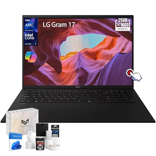 2025 LG Gram 17 Touchscreen Laptop - 17" Touch Display, Intel Ultra 9 288V, Intel Arc, Wi-Fi7, Backlit KB, Copilot+ PC, Lightweight, Long Battery Life, Win 11 Pro, 32GB RAM, 8TB SSD, Accessories