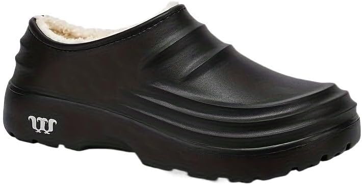 Men's/Women's Plush Lined Waterproof Chef's Shoes, Non-Slip,Anti-Oil, Anti-Odour,Comfortable and Lightweight,Winter Warm Shoes (Black,5.5)
