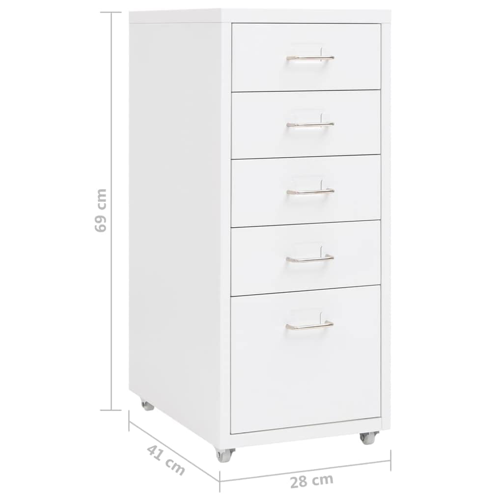 vidaXL Aktenschrank mit Rollen Rollcontainer Bürocontainer Schubladenschrank Büroschrank Metallschrank Schrank Weiß 28x41x69cm Metall