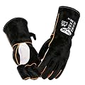 TOPDC Welding Gloves 14 Inch, 482°F Heat Resistant Leather Gloves for Fireplace BBQ Grill Fire Pit Campfire Wood Stove, Kevlar Stitching CE Certified, MIG Stick Forge Furnace Oven Animal Handling