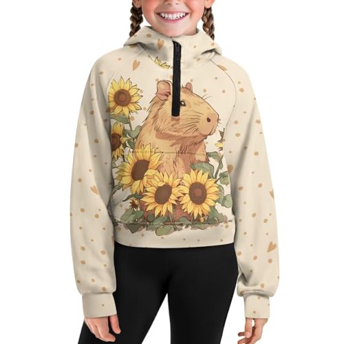Uourmeti Long Sleeve Half Zip Sweatshirt Cropped Hoodie for Girls Active Pullover Tops