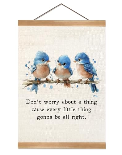 ZTGDA Inspirational Wall Hanging Canvas Art Poster, Every Little Thing Is Gonna Be All Right,Cute Positive Watercolor Birds Wall Art for Home and Office Decor,Best Birthday, Graduation Gift