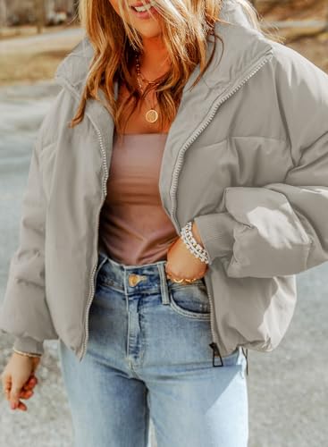 Dokotoo Womens Winter Cropped Puffer Jacket Full Zip Quilted Jackets Warm Coats with Pockets3