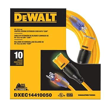 DEWALT 50 Foot Extension Cord Lighted Click-to-Lock