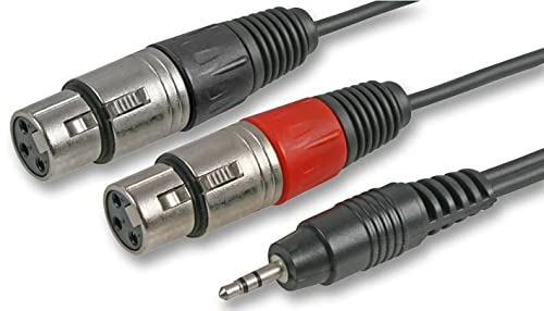 Pulse PLS00298 3.5 mm Stereo Jack Plug to 2x 3 Pin XLR Sockets Lead, 3m, Black, 3 m