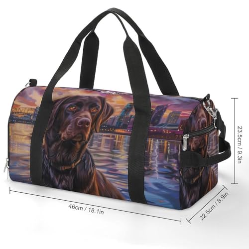 Black Labrador Dog Art Funny Gym Bag Travel Tote Bag Duffel Bag with Shoe Compartment for Weekender Sports Vacation3