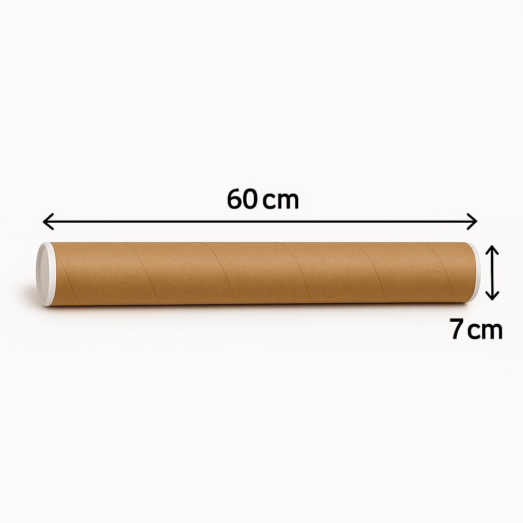 TELECAJAS | 10 Tubos de cartón de 7 x 60 cm, para Lienzos y productos largos enrollables. | Marrón. Incluye tapas | Pack de 10