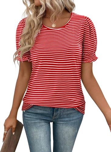 CRAZY GRID Women's Summer Tops Ruffle Short Sleeve 2025 Casual Knit Loose Fit T-Shirt3