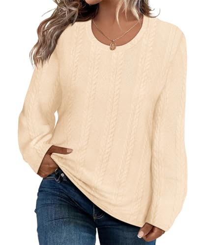Image of CARCOS Womens Plus Size Tops Basic Fall Cable Knit Sweaters Long Sleeve Shirts Crewneck Lightweight Tunic Tops XL-5XL