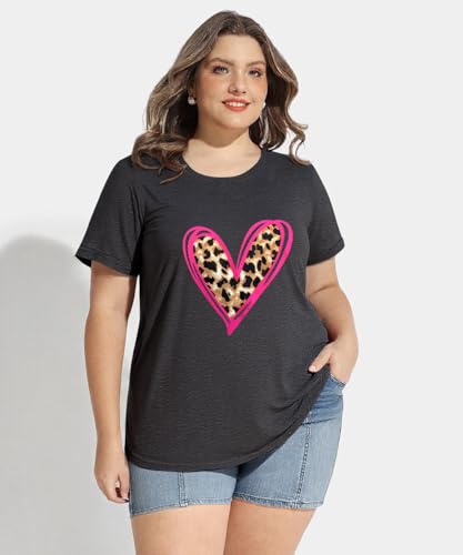 Image of CARCOS Plus Size Tops for Women Short Sleeve Shirt Summer Star /Leopard /Tie Dye /Flower Crewneck Pullover Tunic XL-5XL