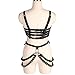 Women's Leather Body Harness Bra Garter Belt Set Punk Gothic Dance Carnival Costume Accessories (Black)