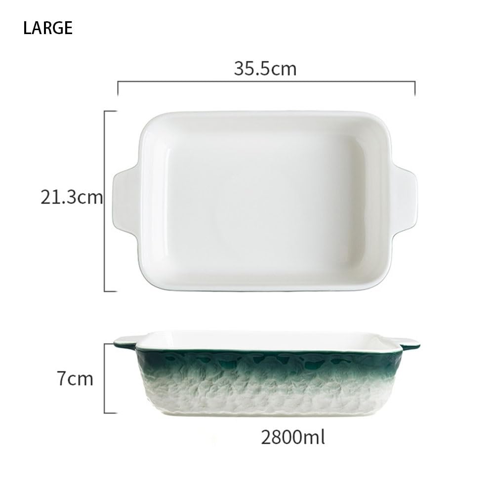 Plat de Cuisson Moule à pâtisserie rectangulaire en céramique dégradé de Couleurs, Double poignée, Vaisselle ménagère, rôtissage du Riz cuit au Four(Bruin,Grand)