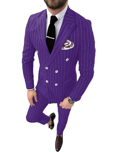 Pinstripe Double Breasted Suit for Men 2 Piece Prom Tuxedo Formal Dinner Jackets for Wedding JXZ013