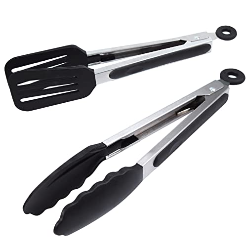 Kitchen Tongs 9 Inches, Cooking Tongs with Stainless Steel, Silicone Tongs for Serving, Nonstick Food Tongs Set of 2…