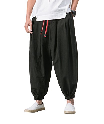 Mens Harem Pants Fit Elastic Waist Drawstring Trousers Loose Drop Crotch Trousers