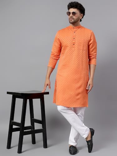 Image of LATEST CHIKAN Men's Checkered Cotton Blend Straight Kurta