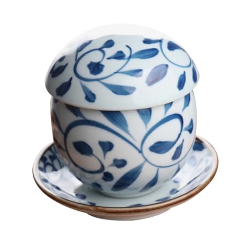 PERSELOSO 手描き陶磁器製蒸し器用スチューボウル 蓋付き多機能家用スープボウル パーティーやレストラン対応の厚手装飾用調理器具