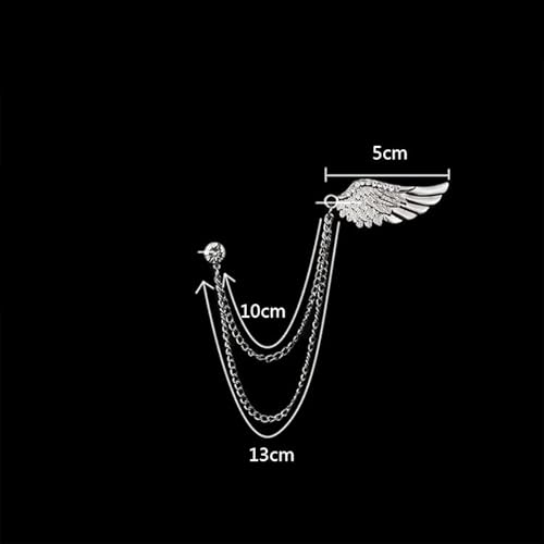 Angel Wings Tassel Chain Brooch. Rhinestone Wings Lapel Pin, Gold Silver Crystal Wings Coat Breastpin Women Men's Suit Accessories (Silver) #TOP2