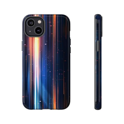 Coque iPhone 14 Plus design faisceaux lumineux verticaux rigide et brillante bleue