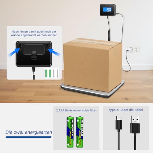 BRICH 200KG Digitale Plattformwaage mit 10g Genauigkeit, Stützlastwaage für Wohnwagen, Robust für Pakete/Lager/Gepäck, LCD-Anzeige, Hold-, Tara-Funktion, USB-Ladung