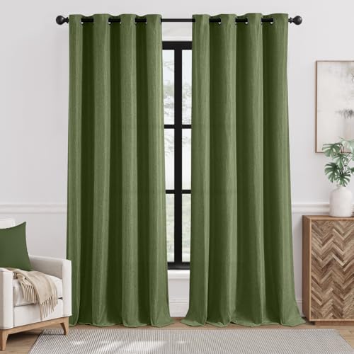 jinchan Linen Textured Room Darkening Curtain 96 Inch Length for Living Room Darkening Forest Green Bedroom Curtain Thermal Insulated Grommet Top 1 Panel Window Drape 52"W x 96"L (Pack of 1)