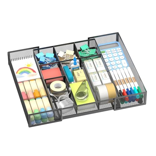 ReePlan Expandable Desk Drawer Organizer Tray with 10 Adjustable Compartments, Metal Mesh Office...