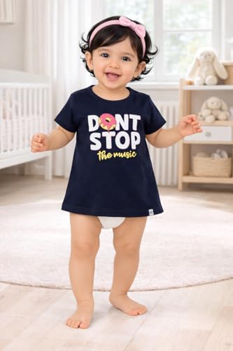 Image of BODYCARE Infant Baby Girls Cotton T-Shirt Round Neck Half Sleeves Ultra Soft Breathable Fabric Regular Fit Casual Tee Summer Wear Top for Kids