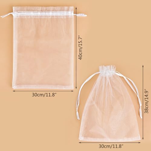 SXUUXB 100 Pieces White Organza Bags 30 x 40 cm Organza Bags Jewelry Storage Bag Gift Bag with Drawstring for Wedding, Christmas, Party and Celebration