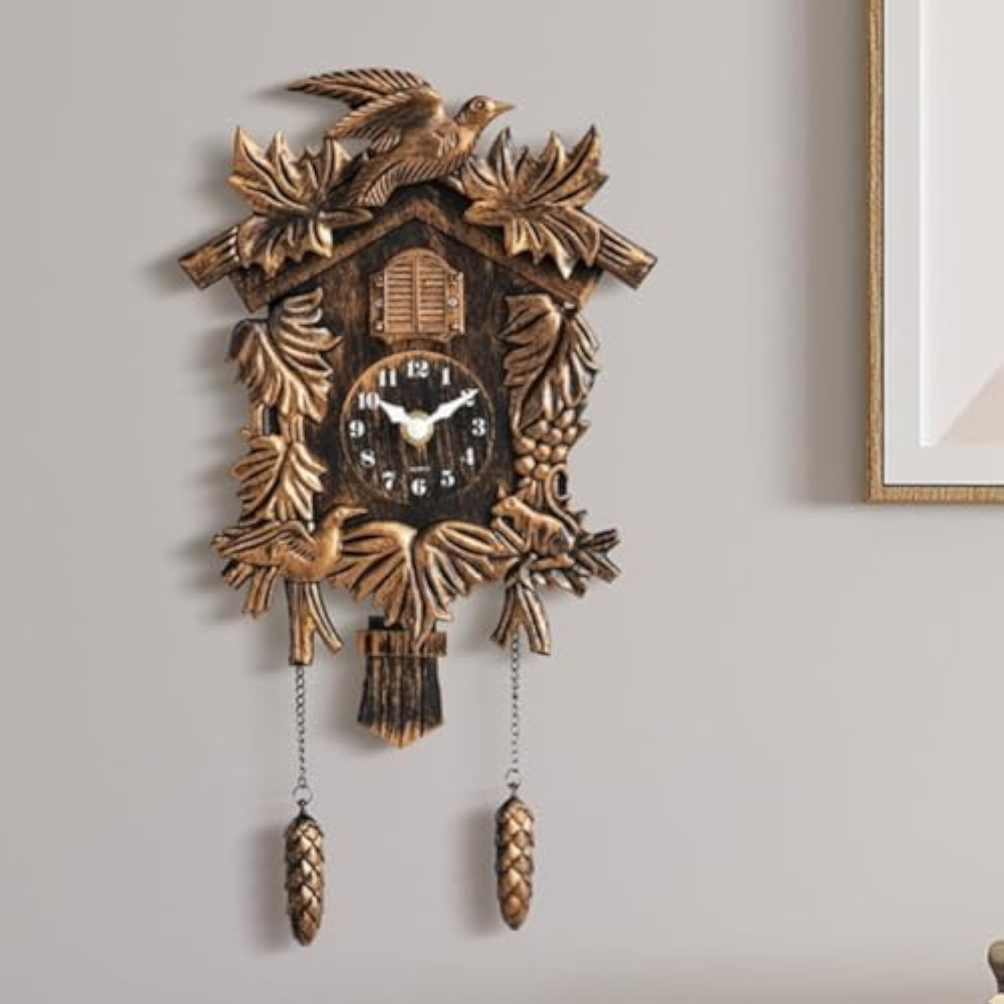 Distressed Finish Cuckoo Timepiece with Pinecone Pendulum, Bronze