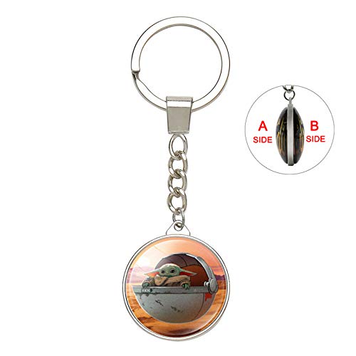Kmdjg Double-Sided Baby Yoda Keychain, The Mandalorian Glass Cabochon Pendant Key Chains Keyring Jewelry Cute Gifts Keyloops 4 #TOP4