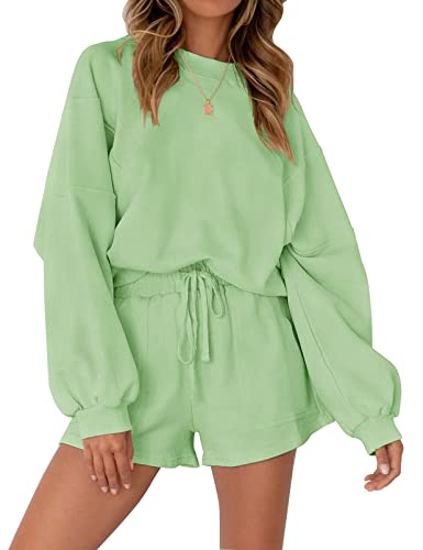 Image of MEROKEETY Women's 2023 Fall Oversized Batwing Sleeve Lounge Sets Casual Top and Shorts 2 Piece Outfits Sweatsuit