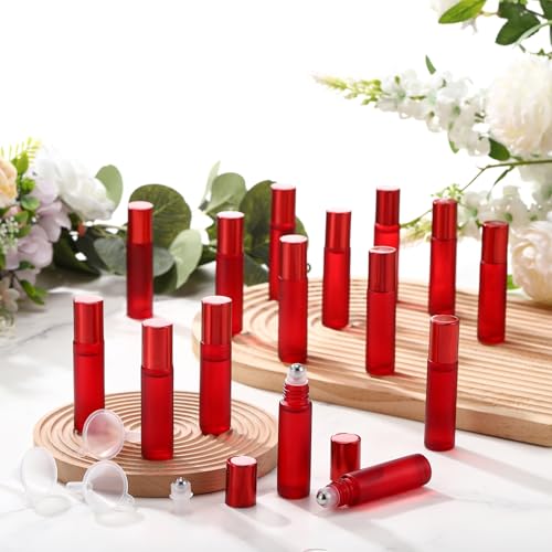 Image of Sumind 150 Pcs Frosted Glass Roller Bottles 10 ml, Frosted Red, 10 ml