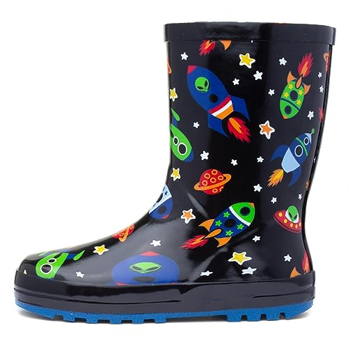 Zone - Lightning Kids Black Space Welly - Size 10 Child UK - Black