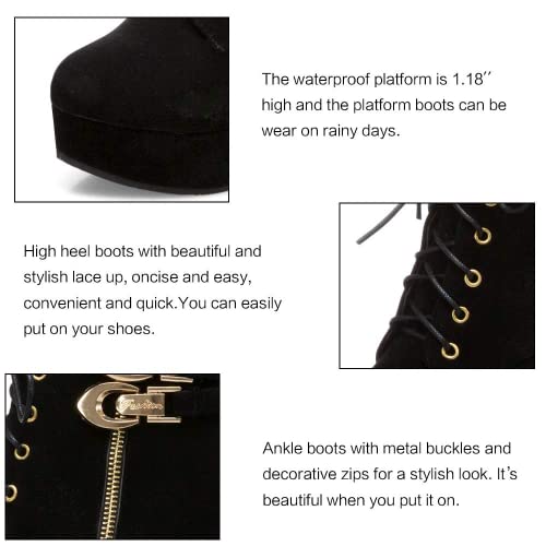 UOQAPRE Womens Ankle High Heel Boots Platform Wedges Chunky High Heels for Women Lace Up Ankle Booties Winter Shoes3