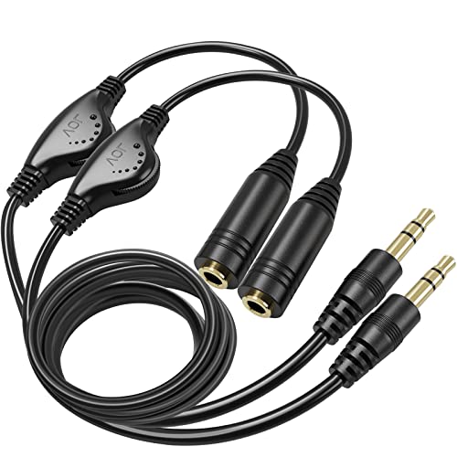 PChero Headphone Extension Cable with Volume Control, 2 Packs 6.6ft 3.5mm Audio Male to Female Aux Adapter Sound Stereo Extender Cord for Headset Smartphones Tablets