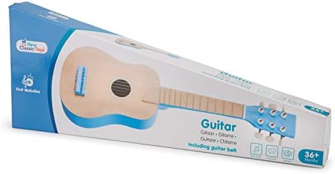 New Classic Toys - 10301 - instrument muzyczny - zabawka drewniana gitara - naturalna/niebieska