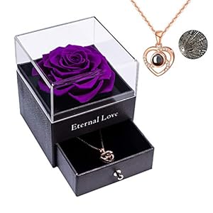 Sunia Echte roos, eeuwige handgemaakte roos met liefde voor jou, halsketting, sieraden, geschenkdoos, betoverde echte roos, bloem voor Valentijnsdag, jubileum, bruiloft, verjaardag, cadeaus voor haar