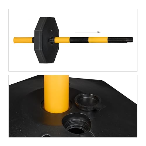 Relaxdays Absperrpfosten mit Kette 4er Set, Kettenpfosten mobil, HxD: 85 x 29 cm, Kettenständer Absperrung, gelb/schwarz