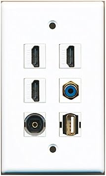 RiteAV - 3 HDMI 1 Port RCA Blue 1 Port USB A-A 1 Port Toslink Wall Plate