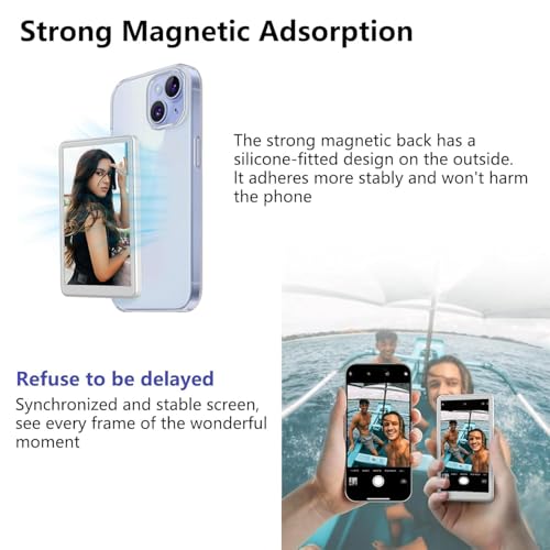 Image of Upgraded 2026 Phone Vlog Selfie Monitor Screen, Portable Back Camera Monitor with Magnetic Connection, Low Latency for Selfie Vlog Live Stream, Compatible with iPhone & Android, White