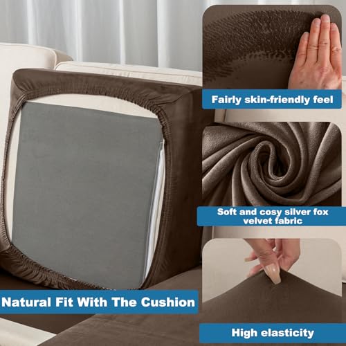 Image of Stretch Silver Fox Velvet Couch Cushion Cover - Soft and Comfortable Fuzzy Slipcover for Chair, Sofa, or Seat Cushion(1 PC for Seat Cushion or Backrest,Coffee)